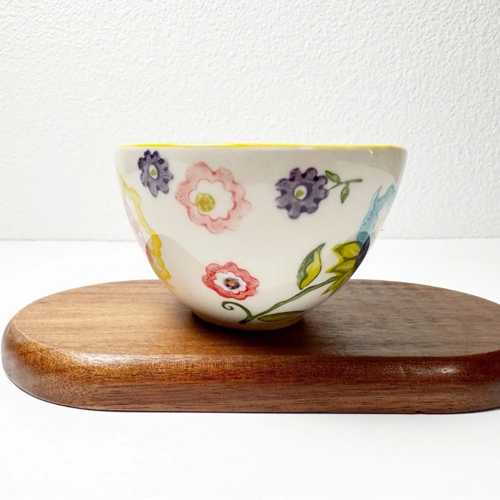 Pier 1 Hand Painted Floral Nesting Stoneware Measuring Cups Set of 2